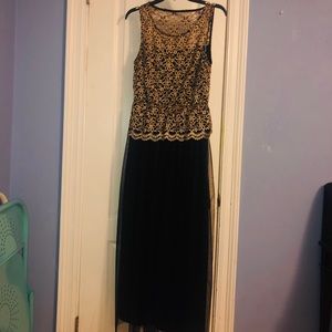 Black Formal Gown w/ Gold Sequins & Embellishments